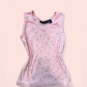 Mountain Lake Floral Light Pink and Pastel Bow Tank Top